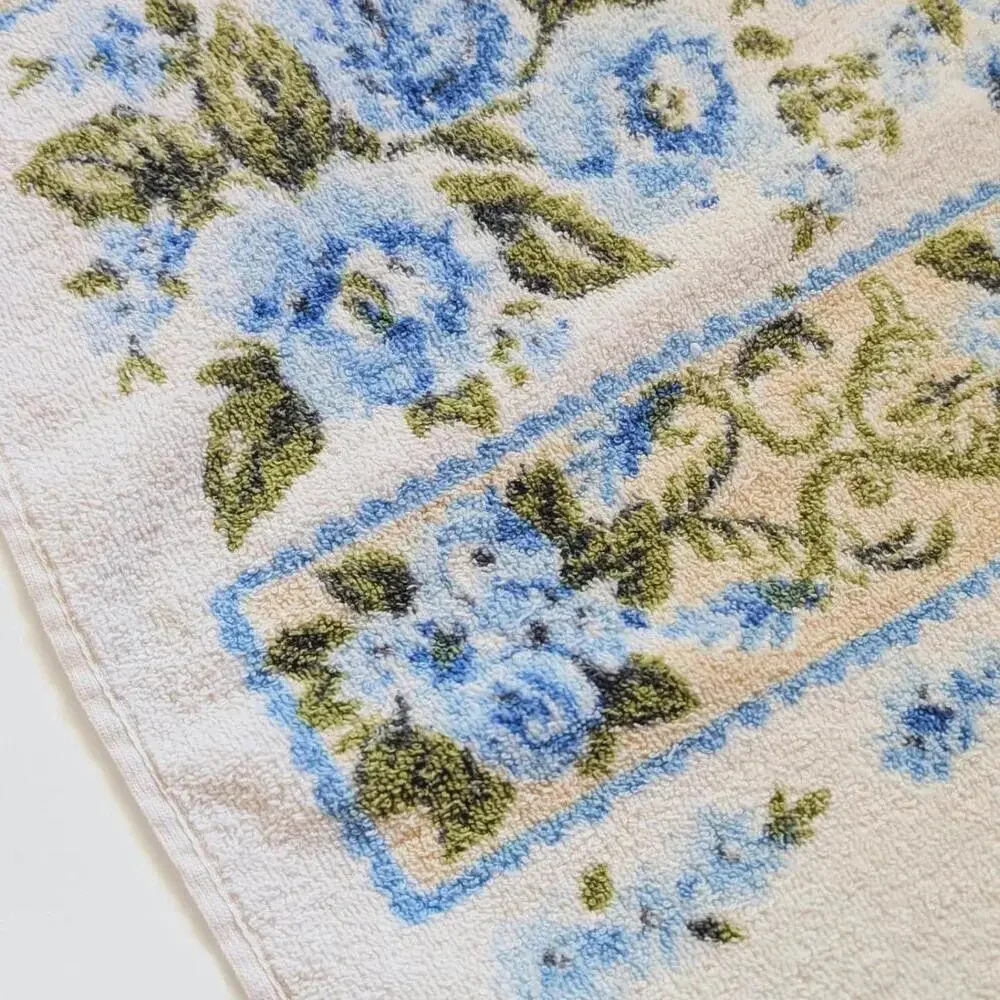 Vintage Cannon Bath Towel with Blue Floral Pattern